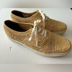 Robert Clergerie Teba Tan Open Natural Woven Leather Inner Sneakers Women’s 37